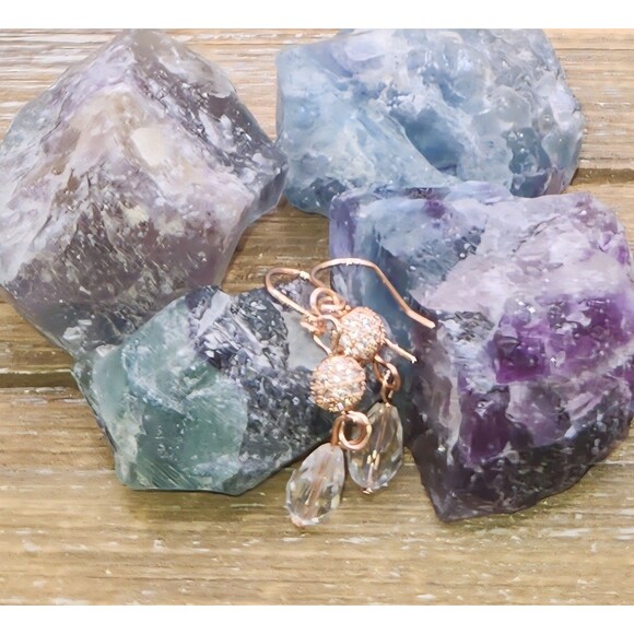 Persephone's Daughter Jewelry - Crystal and Rose Gold Drop Earrings